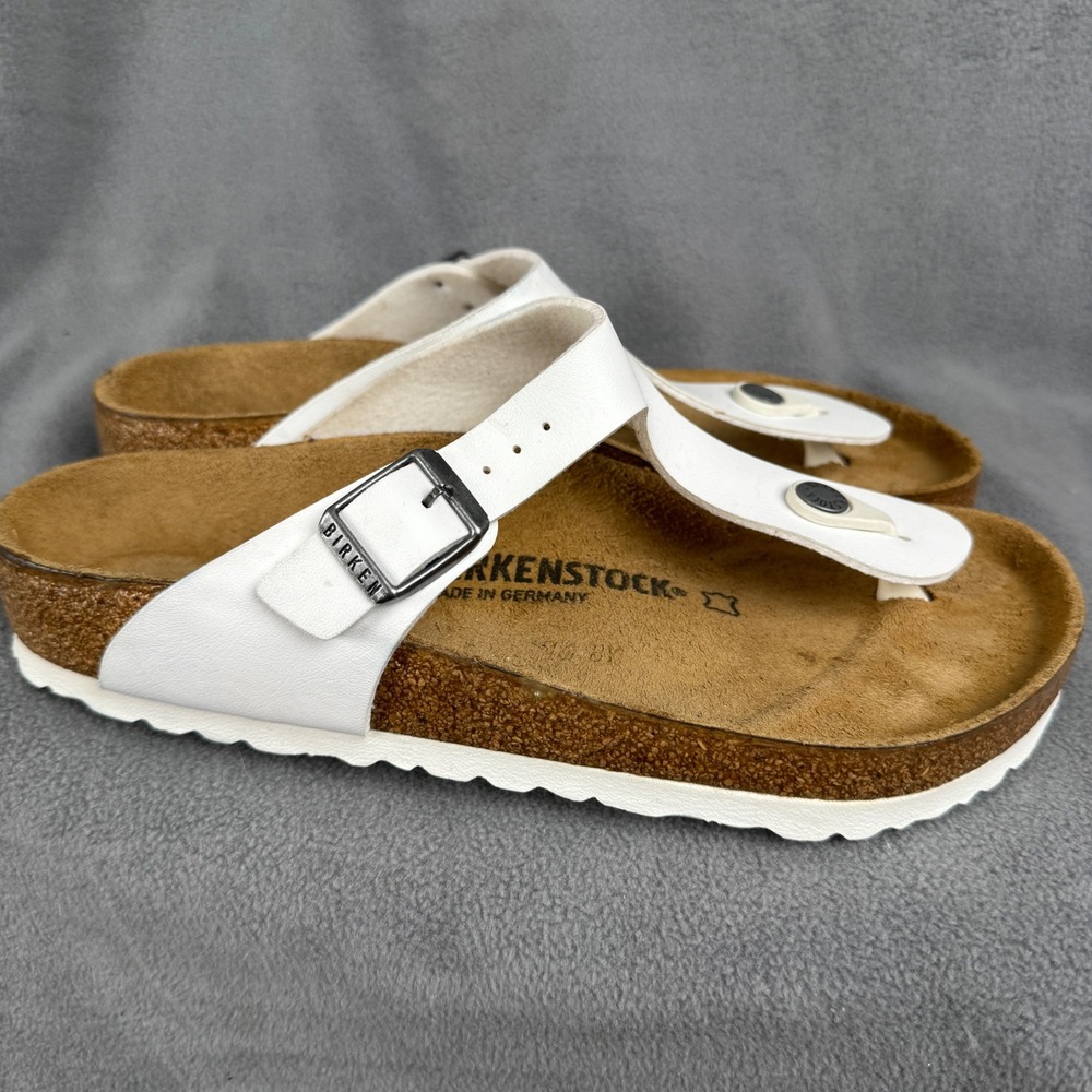 Birkenstock Gizeh White Birko-Flor Thong Sandals Womens 38 L7 M5 Made in Germany - Picture 4 of 7
